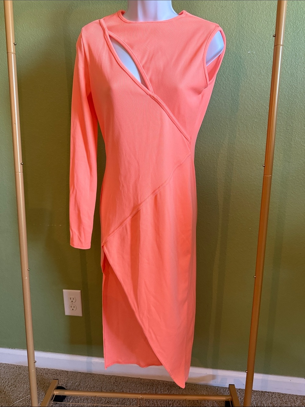 Fashion Nova Coral Asymmetrical Cutout Midi Dress